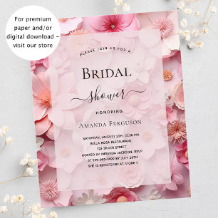 Pink florals budget bridal shower invitation