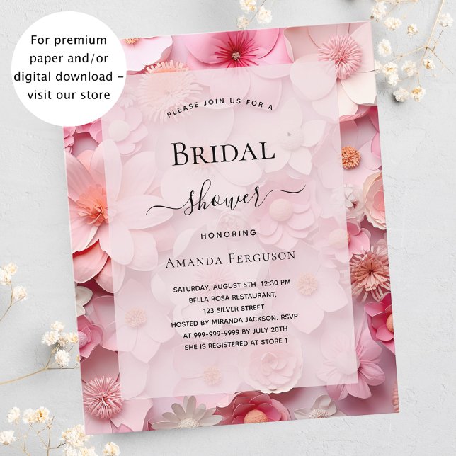 Pink florals budget bridal shower invitation (Creator Uploaded)