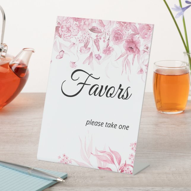 Pink Florals Girl Baby Shower Favour Pedestal Sign (In SItu)