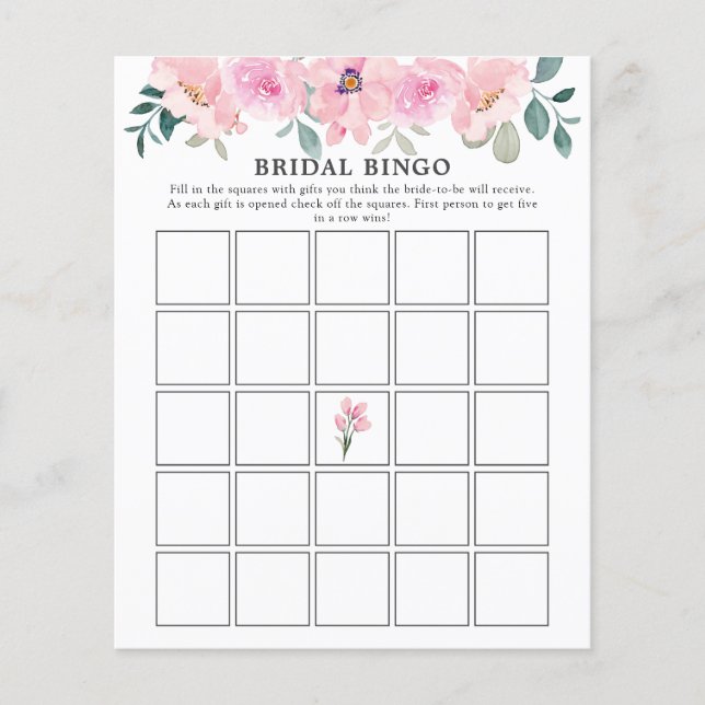 Pink Florals Greenery Bridal Shower Bingo Game (Front)