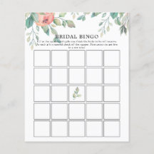 Pink Florals Greenery Bridal Shower Bingo Game