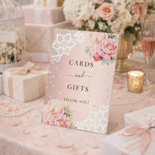 Pink florals lace cards gifts sign