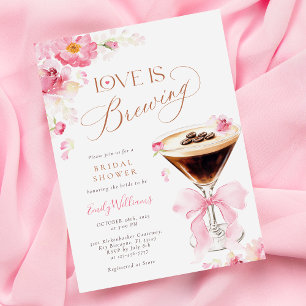 Pink Florals Love is Brewing Bridal Shower Invitation
