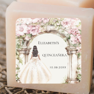 Pink florals marble arch dress Quinceanera Square Sticker