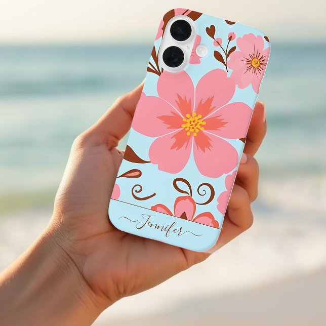 Pink Florals– Pastel Vibes-Retro Flowers Case-Mate iPhone Case (Pink Floral Mood –Pastel Vibes Case-Mate iPhone Case-Personalize)
