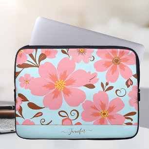 Pink Florals– Pastel Vibes-Retro Flowers Laptop Sleeve