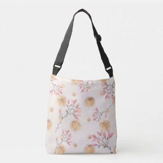 Pink Florals Scattered Among Gold Spatters Print Crossbody Bag