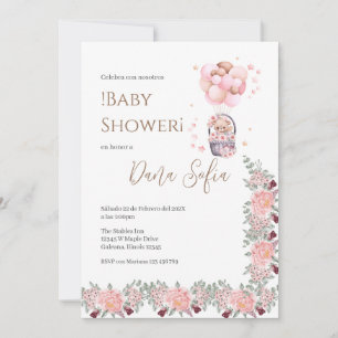 Pink floralSpanish Baby Shower Girl invitation