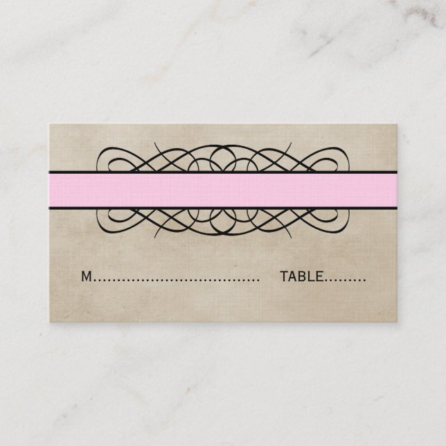 Pink Flourish Border Wedding Place Card (Front)