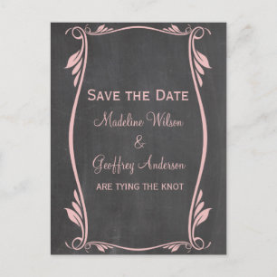 Pink Flourish Chalkboard Save the Date Postcard