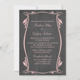 Pink Flourish Chalkboard Wedding Invite