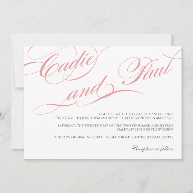 Pink Flourish Script Wedding Invitation (Front)