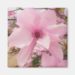 Pink Flower 2"l x 2"w Inch Square Magnet 