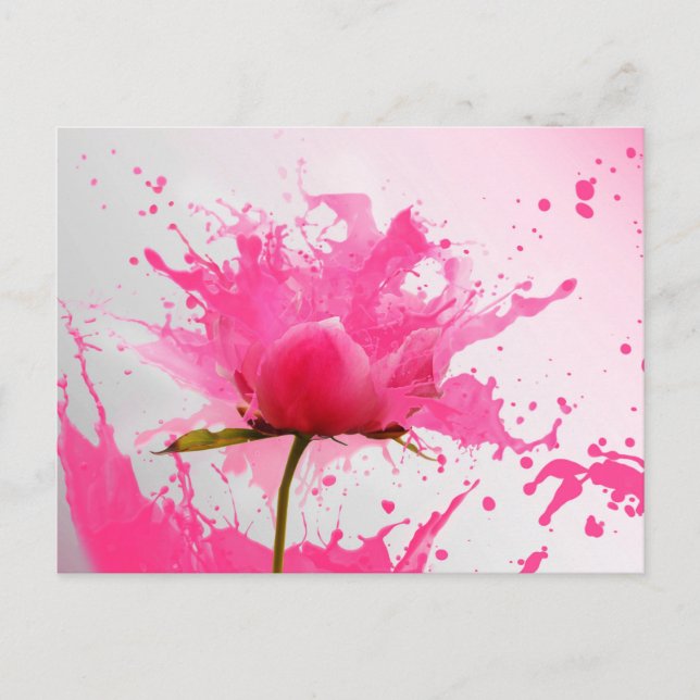 Pink Flower Abstract Paint Splatter Postcard (Front)