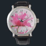 Pink Flower Abstract Paint Splatter Watch<br><div class="desc">Pretty flower with pink petals exploding into pink paint splatters on a large white wall behind. Large drops of paint are sprayed and splashed all over. Cool modern abstract contemporary design.</div>