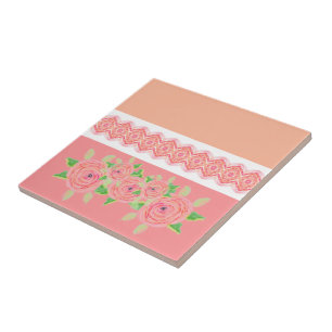 Pink flower accented and peach tile