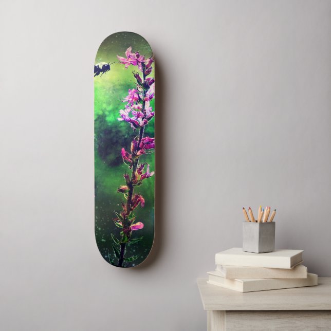 Pink Flower and Bee Against the World Skateboard (Wall Art)