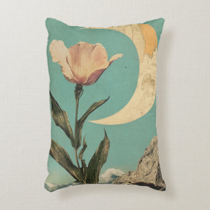 Pink Flower and Crescent Moon Decorative Cushion