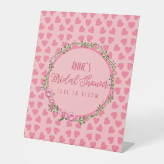 Pink Flower and Hearts Bridal Shower Pedestal Sign