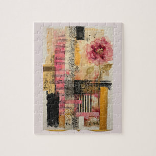 Pink Flower And Music Notes Jigsaw Puzzle