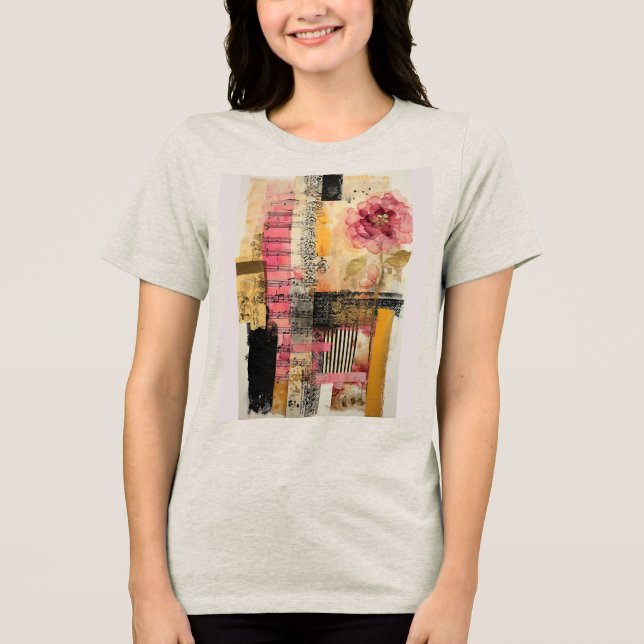 Pink Flower And Music Notes Tri-Blend Shirt (Front)