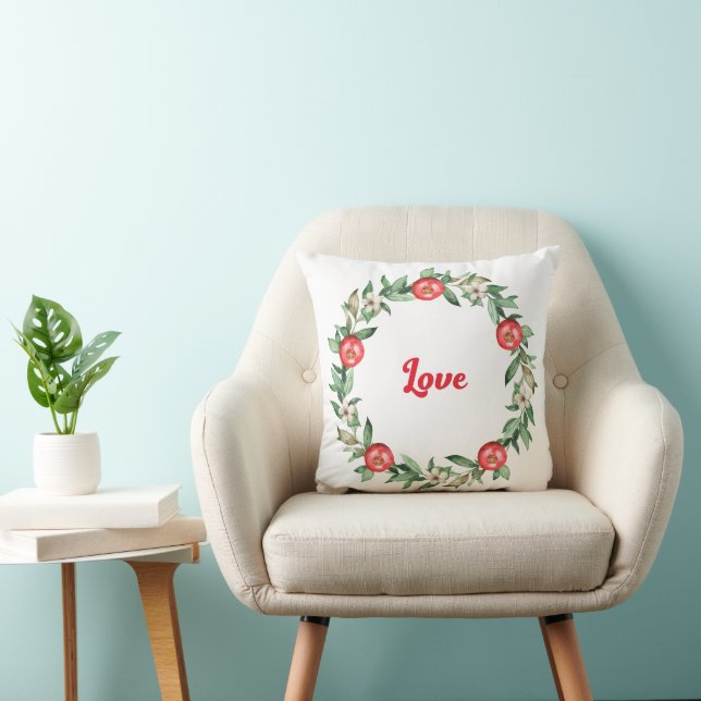 Pink Flower and Pomegrana Christmas Wreath | Love  Cushion (Chair)