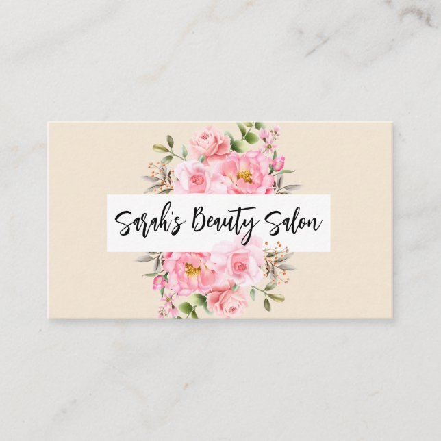 Pink Flower Arrangement Background Business Card (Front)