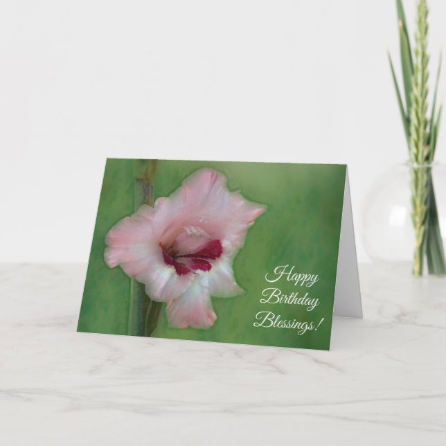 Pink Flower Art Faith Blessings Birthday Card (Front)