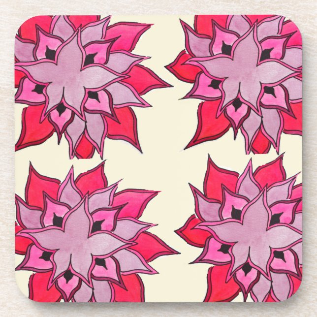 Pink flower art floral pattern coaster (Front)