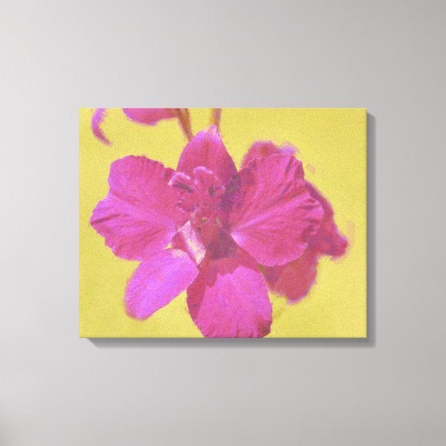 Pink Flower Art Lime Yellow Background  Canvas Print (Front)