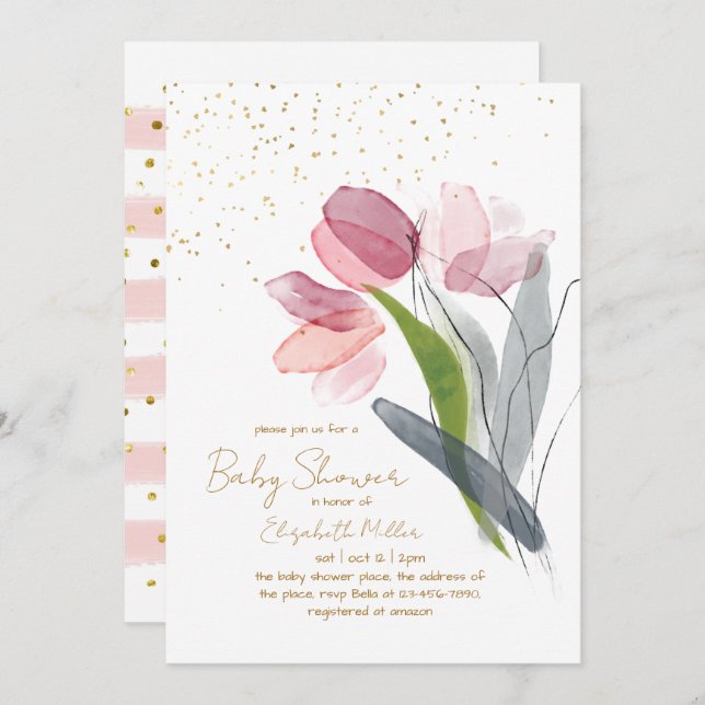 Pink Flower Baby In Bloom Baby Shower  Invitation (Front/Back)