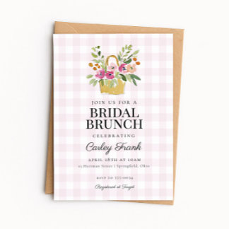Pink Flower Basket Bridal Shower Brunch Invitation