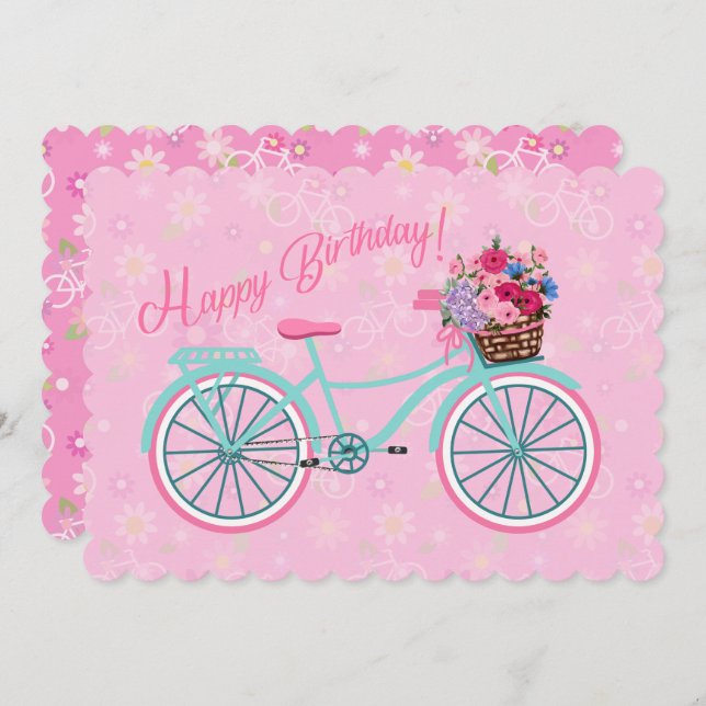 Pink Flower Basket on Bicycle Birthday (Front/Back)