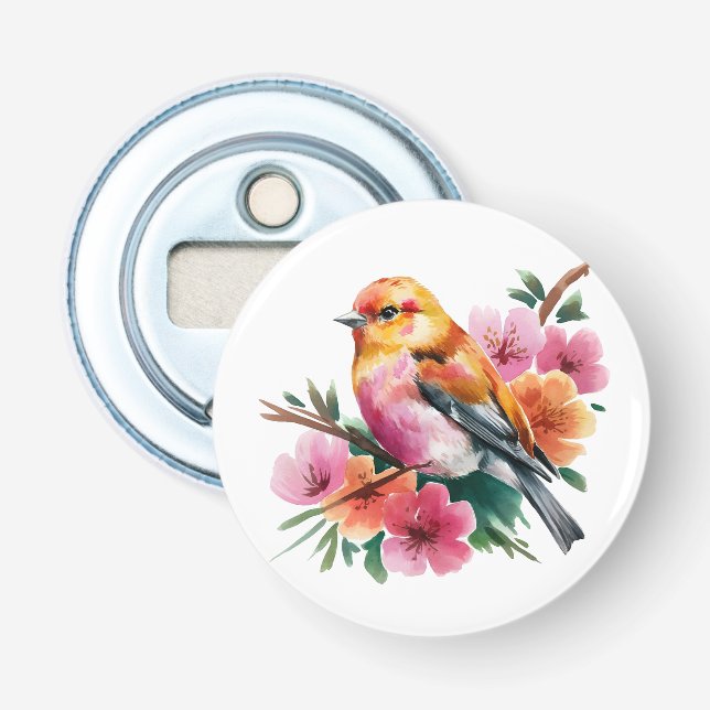 Pink Flower Bird Bottle Opener (Front)