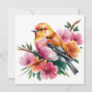 Pink Flower Bird Invitation