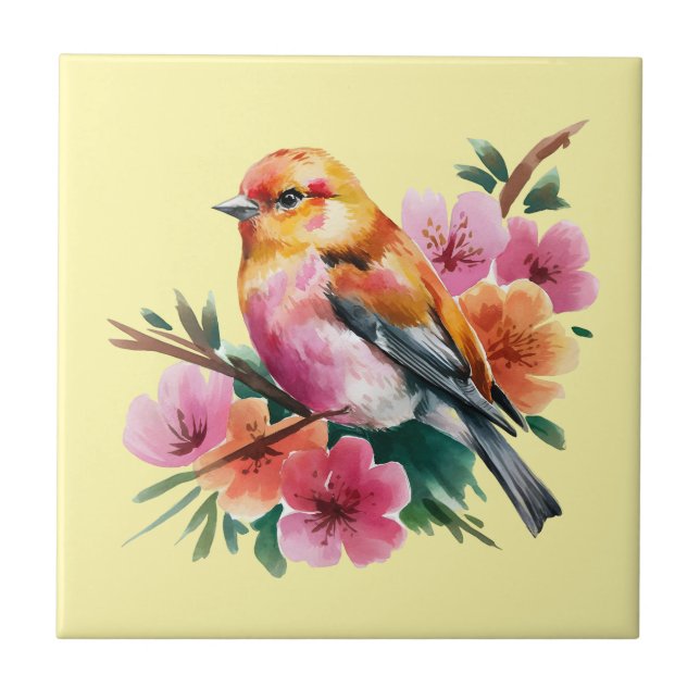 Pink Flower Bird Tile (Front)