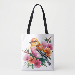 Pink Flower Bird Tote Bag