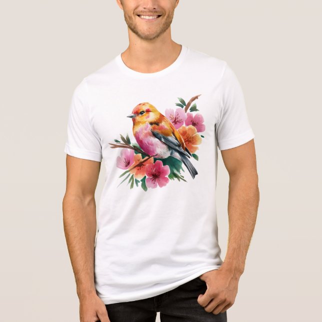 Pink Flower Bird Tri-Blend Shirt (Front)