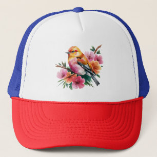 Pink Flower Bird Trucker Hat