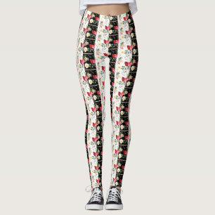 Pink flower black & white Striped Leggings