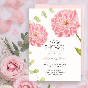 Pink flower bloom baby shower  invitation