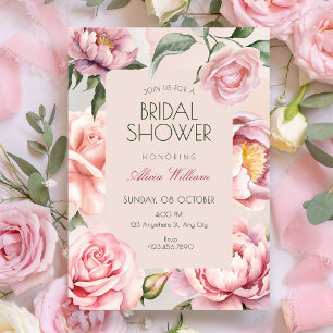 Pink flower bloom bridal shower invitation