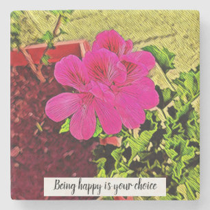 Pink flower blooming in the garden stone coaster