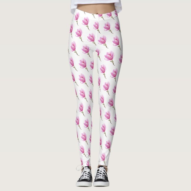 Pink Flower Blossom Drawing leggings (Front)