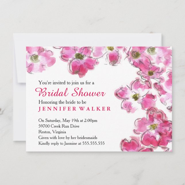 Pink Flower Blossoms Bridal Wedding Shower Party Invitation (Front)