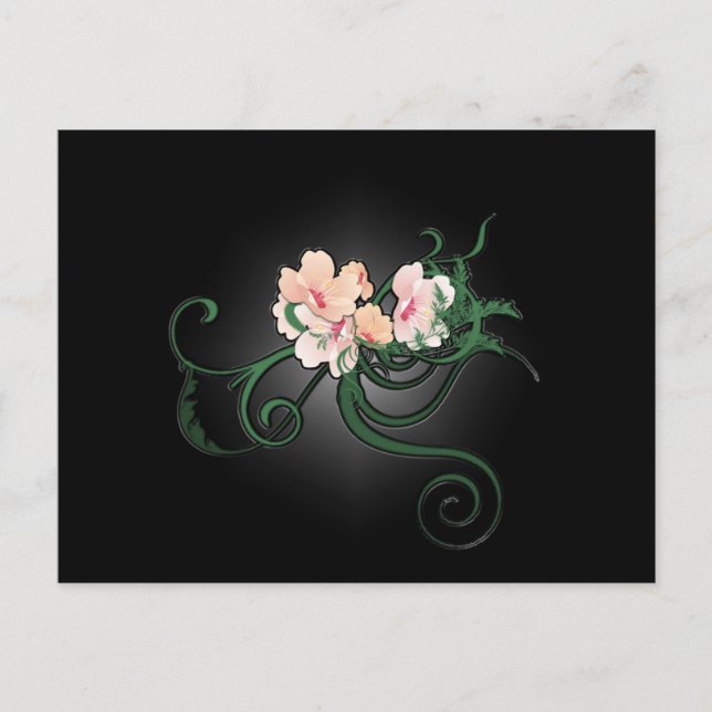 Pink Flower Blossoms on a Black background Postcard (Front)