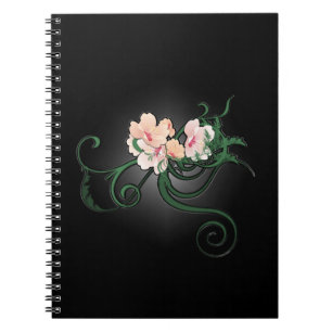 Pink Flower Blossoms on a Black Background Spiral Notebook