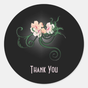 Pink Flower Blossoms Thank You Classic Round Sticker