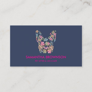 Pink Flower Blue French Bulldog   Cute Pet-Themed Business Card
