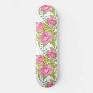Pink Flower Botanical Floral Blossom Leaves Skateboard